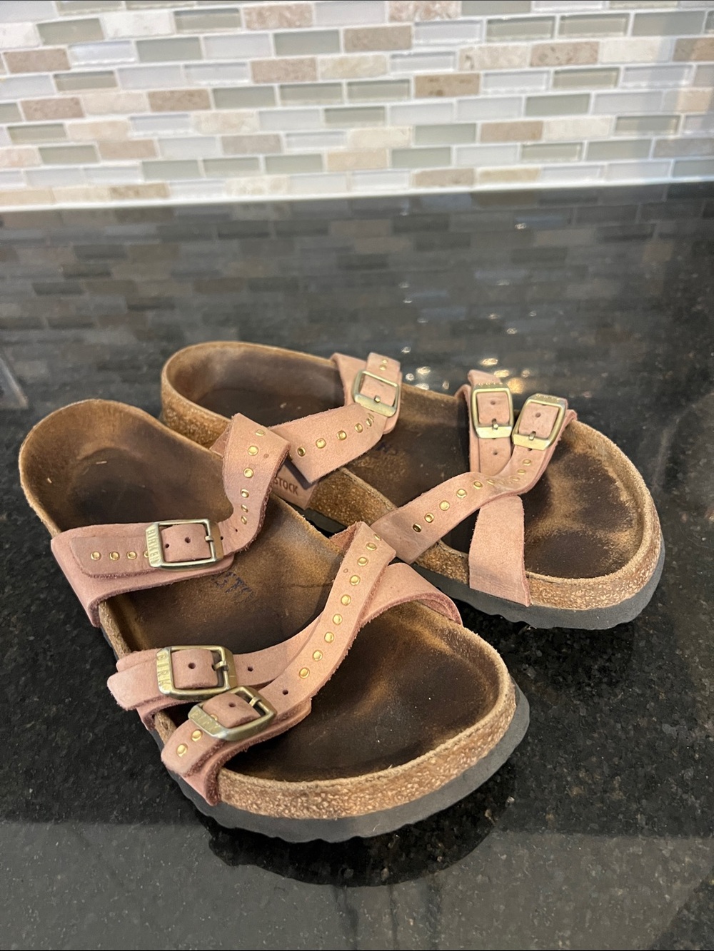 Birkenstock Franca Studded Rose Suede Sandals with Studs